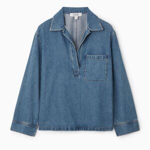 COS COLLARED V-NECK DENIM TOP WASHED BLUE 6
